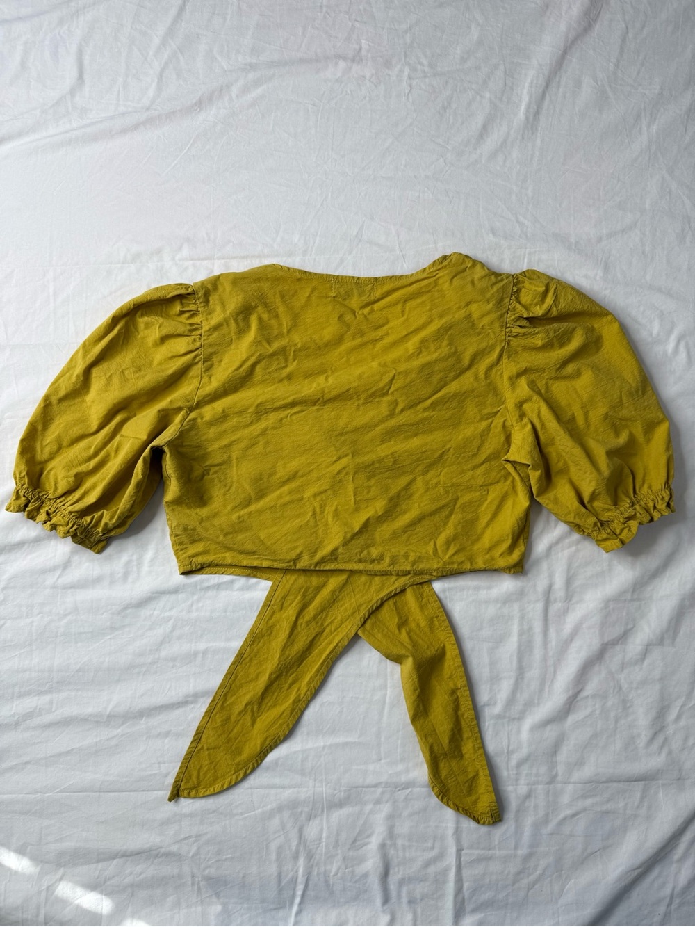 Molly Bracken Yellow Tie Front Puff Sleeve Cotton Top Boho Peplum Blouse xs/s - Picture 2 of 7